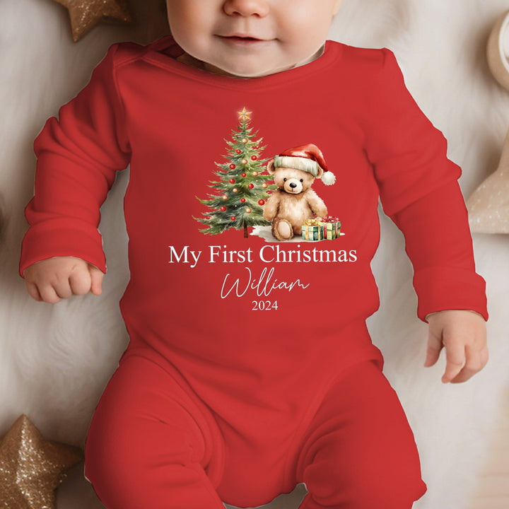 Personalised Teddy My First Christmas Babygrow/Vest/Bib