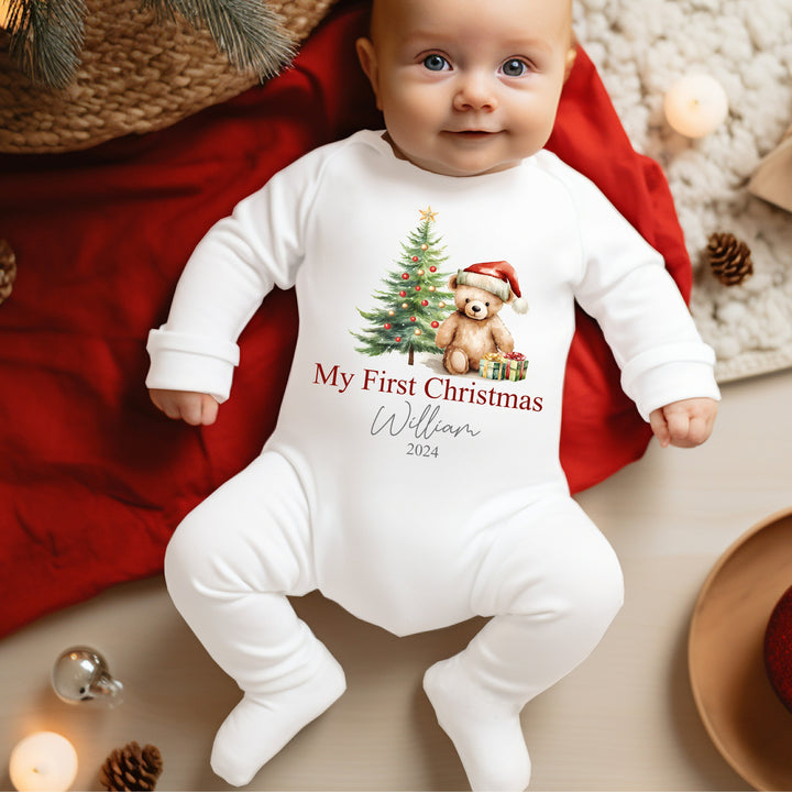 Personalised Teddy My First Christmas Babygrow/Vest/Bib