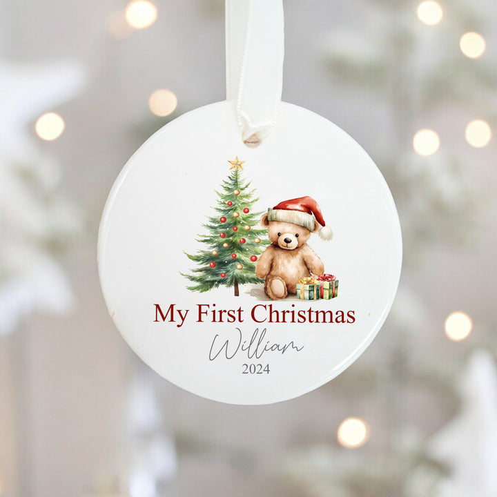 Personalised My First Christmas Red Teddy Ceramic Ornament