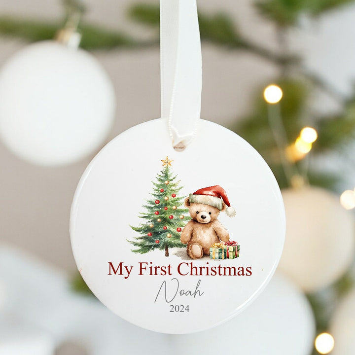 Personalised My First Christmas Red Teddy Ceramic Ornament