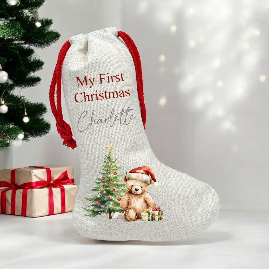 Personalised Red Teddy Santa Sack or Stocking