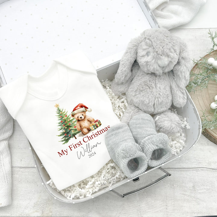 Personalised My First Christmas Red Teddy Hamper Suitcase