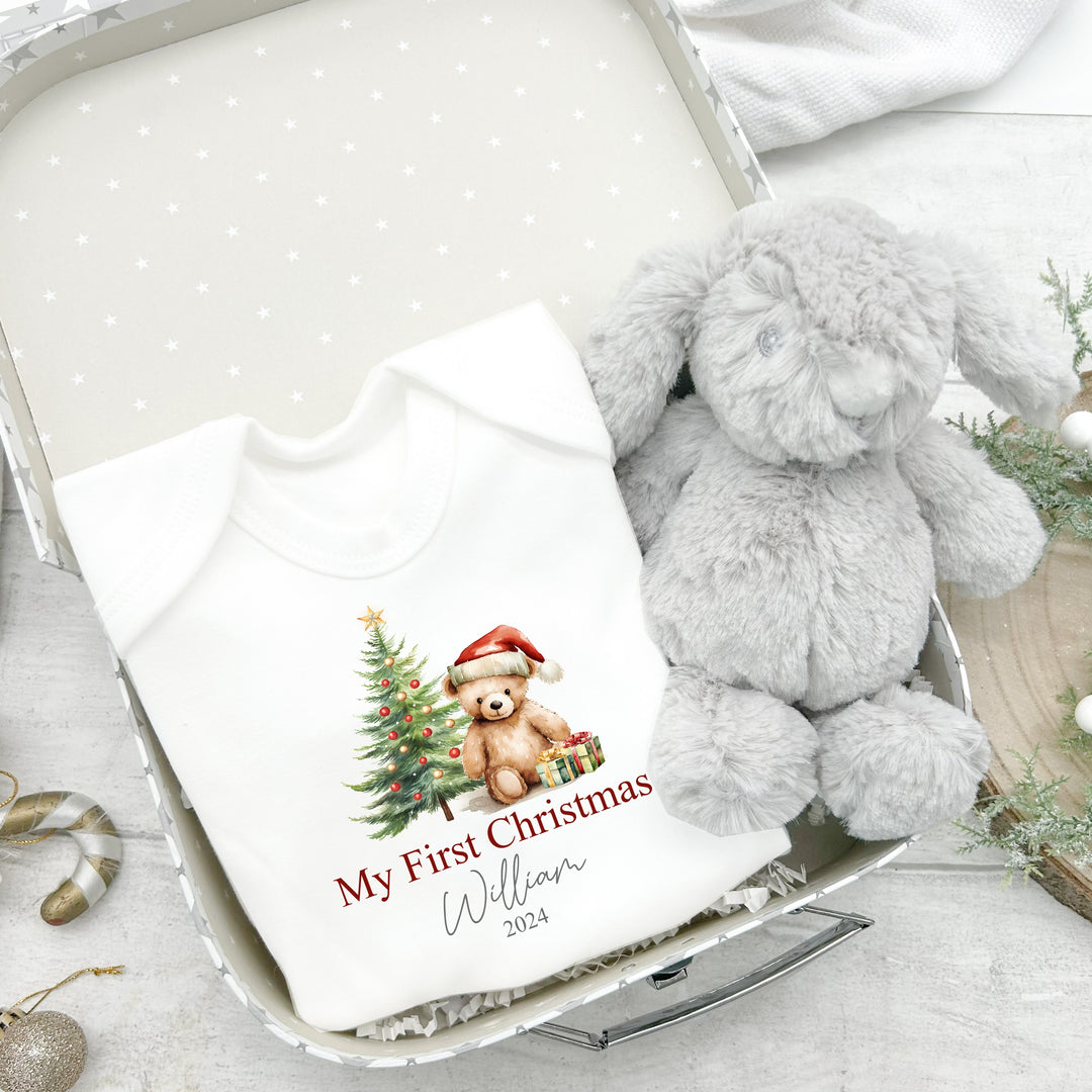 Personalised My First Christmas Red Teddy Hamper Suitcase