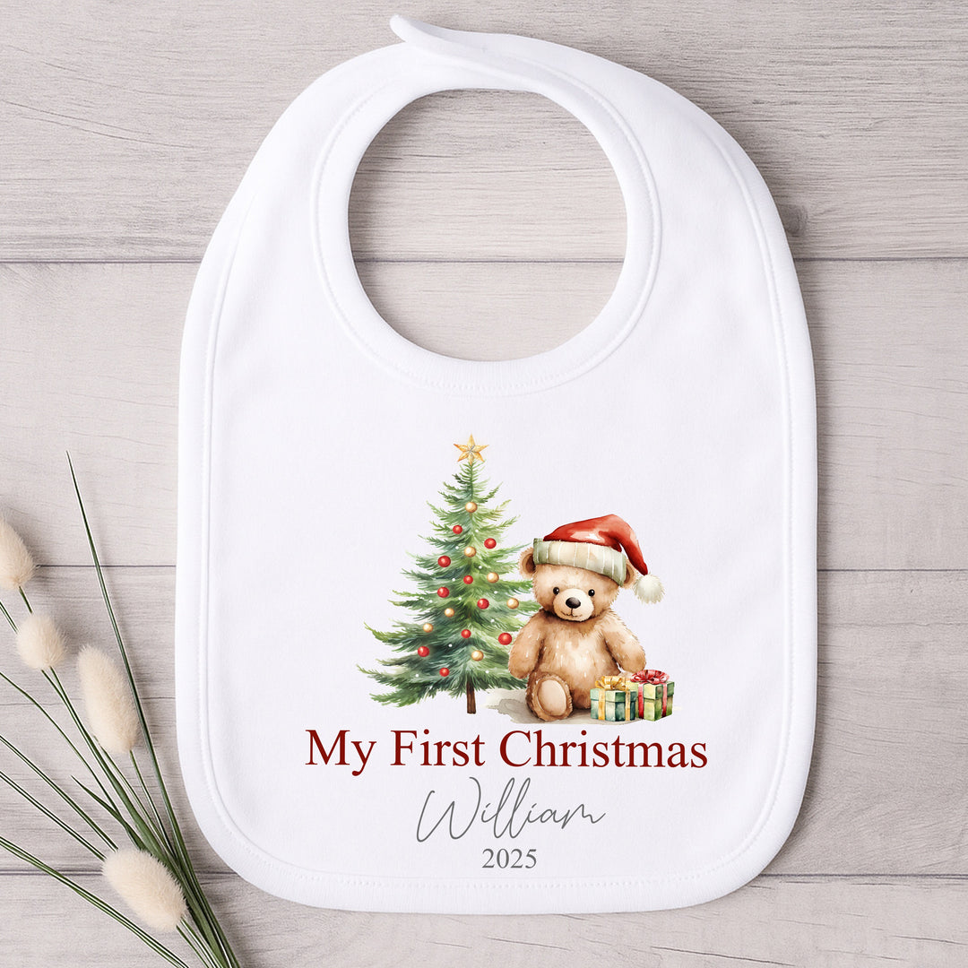 Personalised Teddy My First Christmas Baby Grow/Vest/Bib