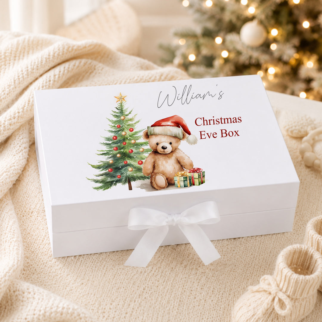 Personalised Red Teddy Bear Christmas Eve Box