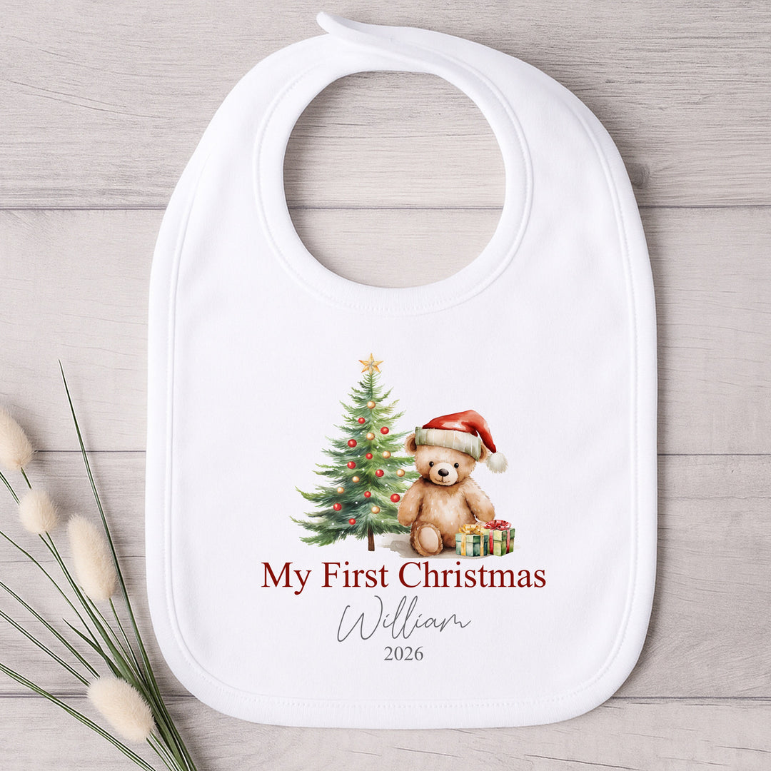Personalised Teddy Tree My First Christmas Baby Grow, Vest or Bib