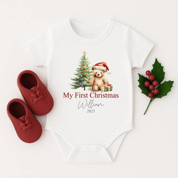 Personalised Teddy My First Christmas Baby Grow/Vest/Bib