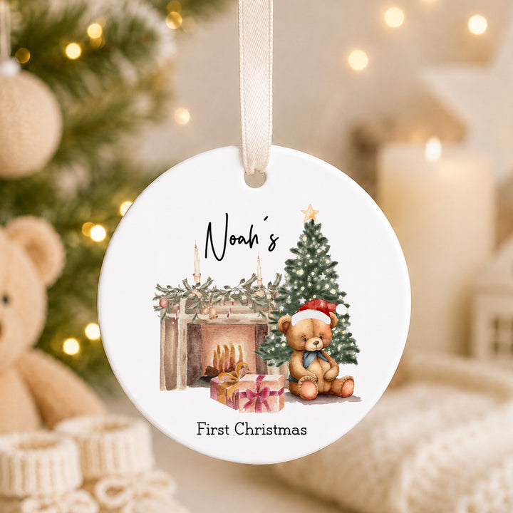Personalised Teddy Ceramic My First Christmas Bauble