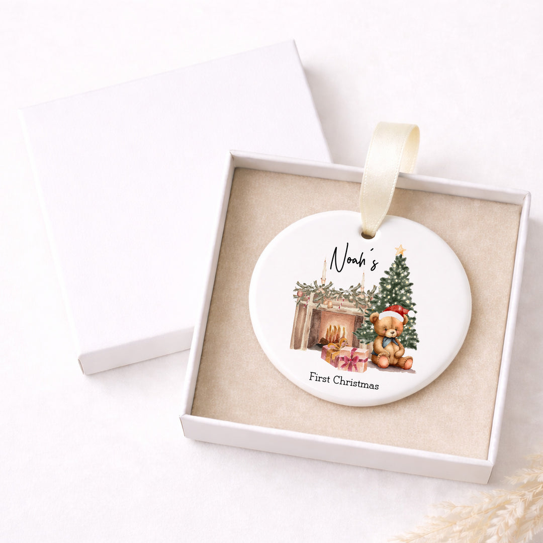 Personalised Teddy Ceramic My First Christmas Bauble