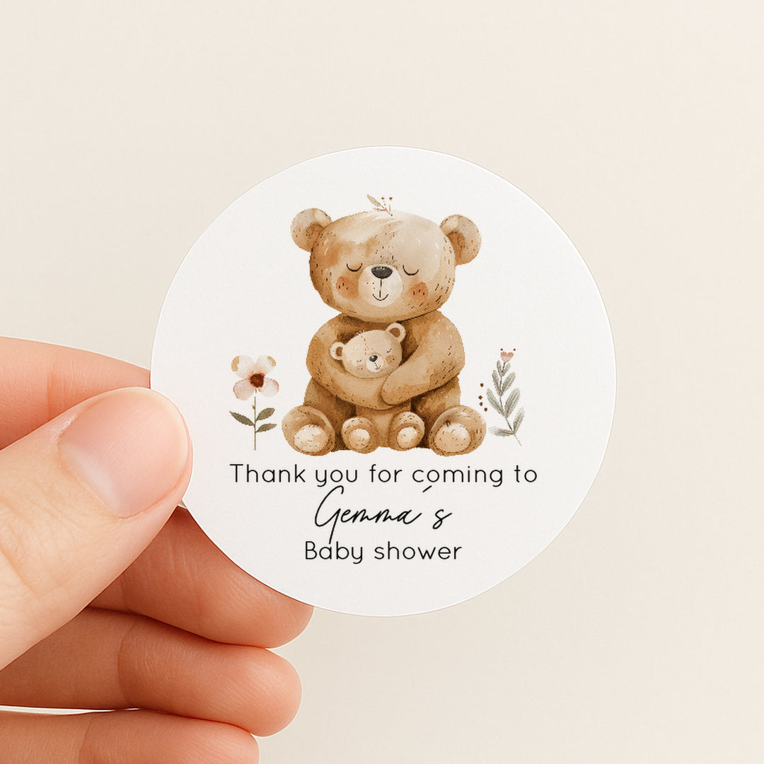 Personalised Brown Bears Baby Shower Stickers