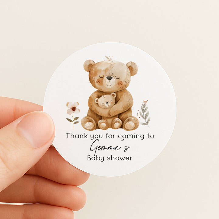 Personalised Brown Bears Baby Shower Stickers