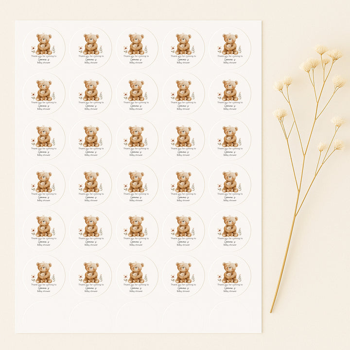 Personalised Brown Bears Baby Shower Stickers