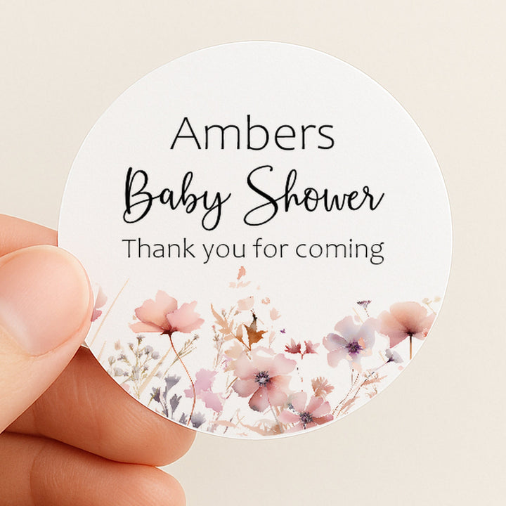 Personalised Pink Floral Baby Shower Stickers
