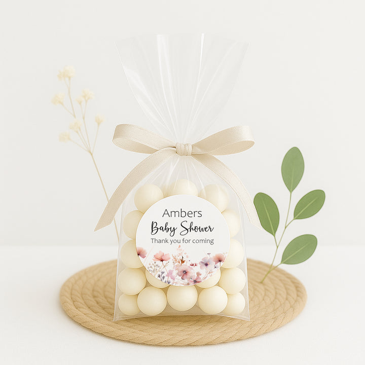 Personalised Pink Floral Baby Shower Stickers