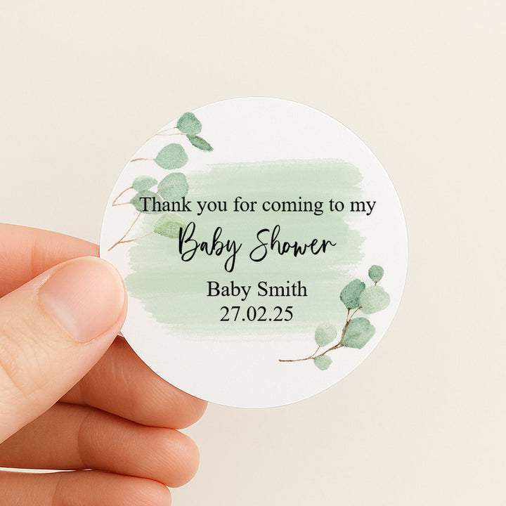Personalised Green Thank You Baby Shower Stickers