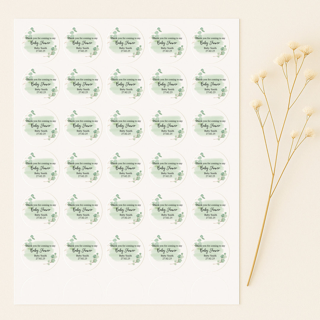 Personalised Green Thank You Baby Shower Stickers