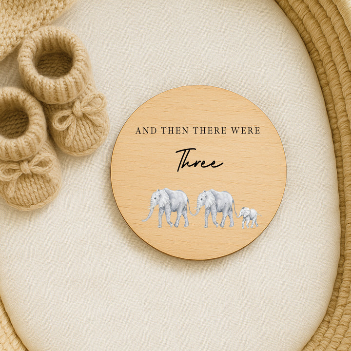 And Then There Were Three Baby Wooden Announcement Plaque