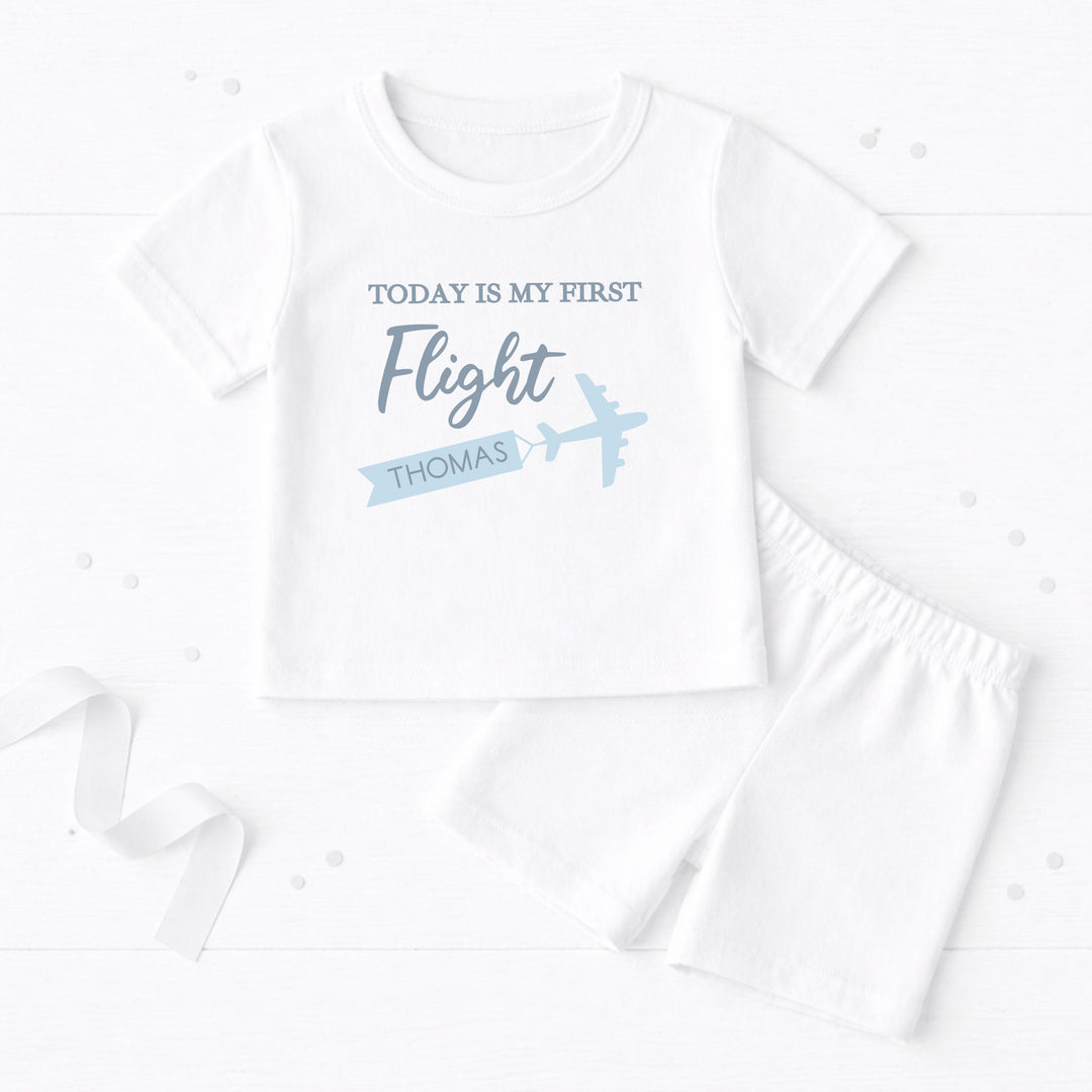 Personalised Today Is My First Flight Holiday Blue Short Sleeve Pyjamas