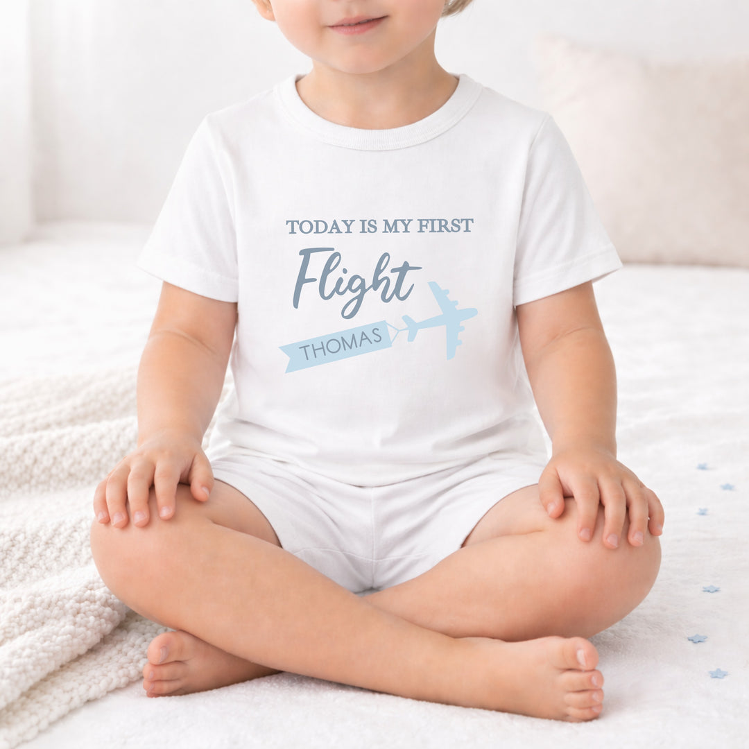 Personalised Today Is My First Flight Holiday Blue Short Sleeve Pyjamas