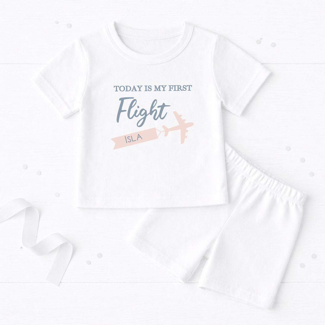 Personalised Today Is My First Flight Holiday Pink Short Sleeve Pyjamas