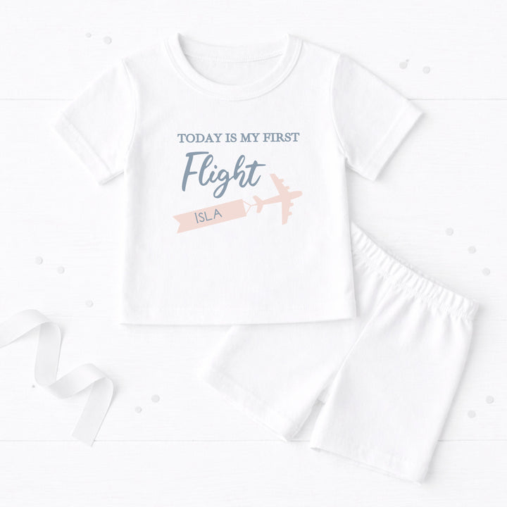 Personalised Today Is My First Flight Holiday Pink Short Sleeve Pyjamas