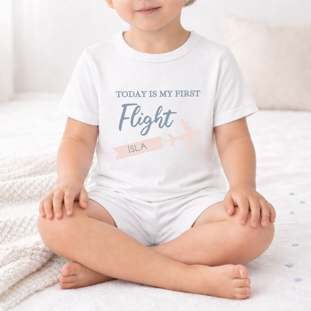 Personalised Today Is My First Flight Holiday Pink Short Sleeve Pyjamas