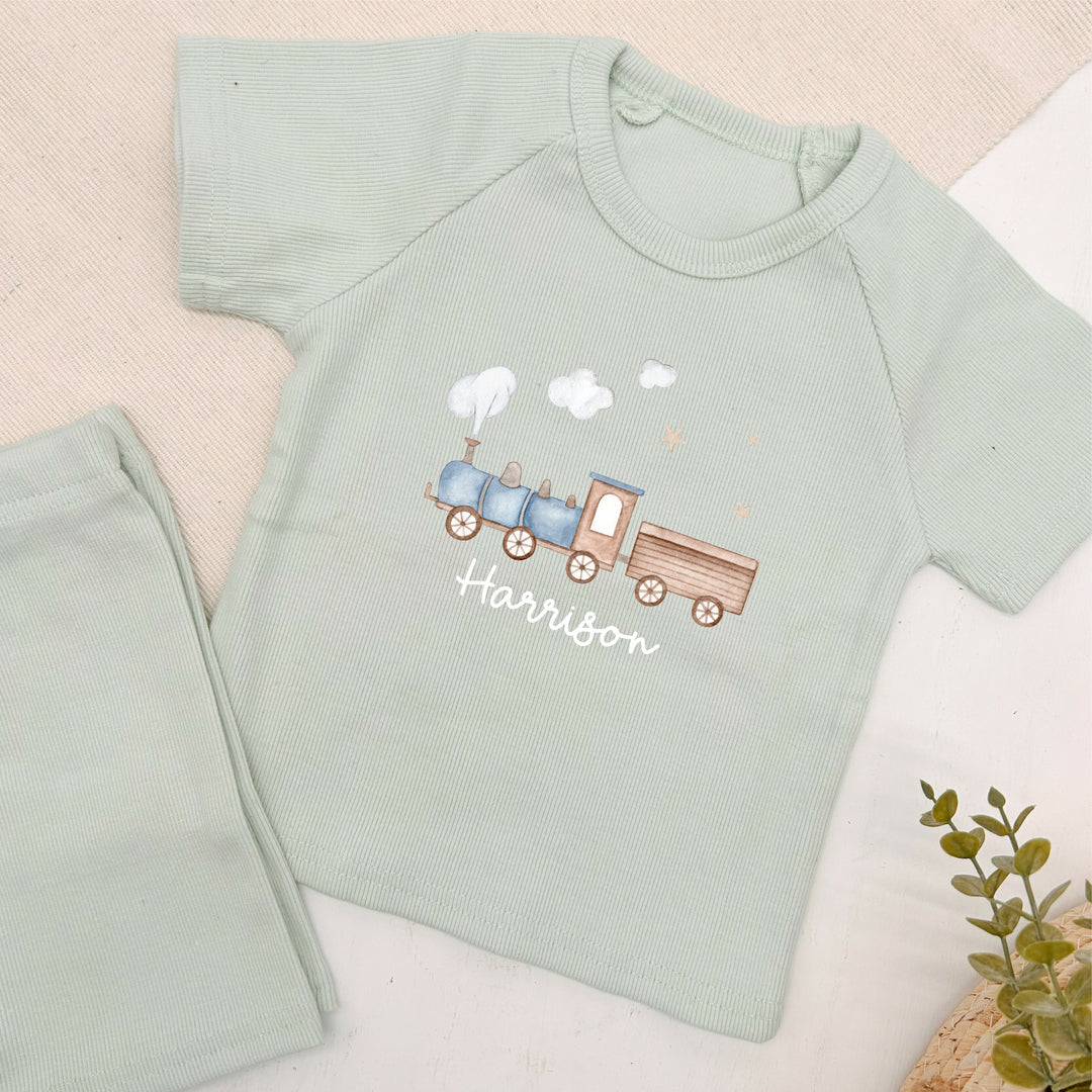 Personalised Train Ribbed Shorts Set