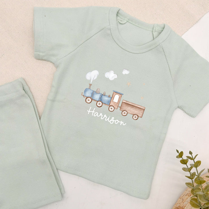 Personalised Train Ribbed Shorts Set