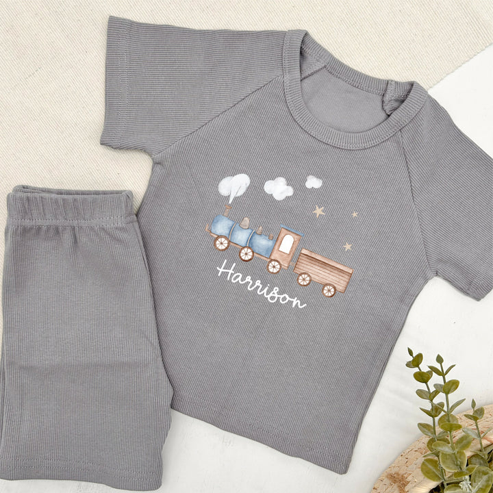 Personalised Train Ribbed Shorts Set