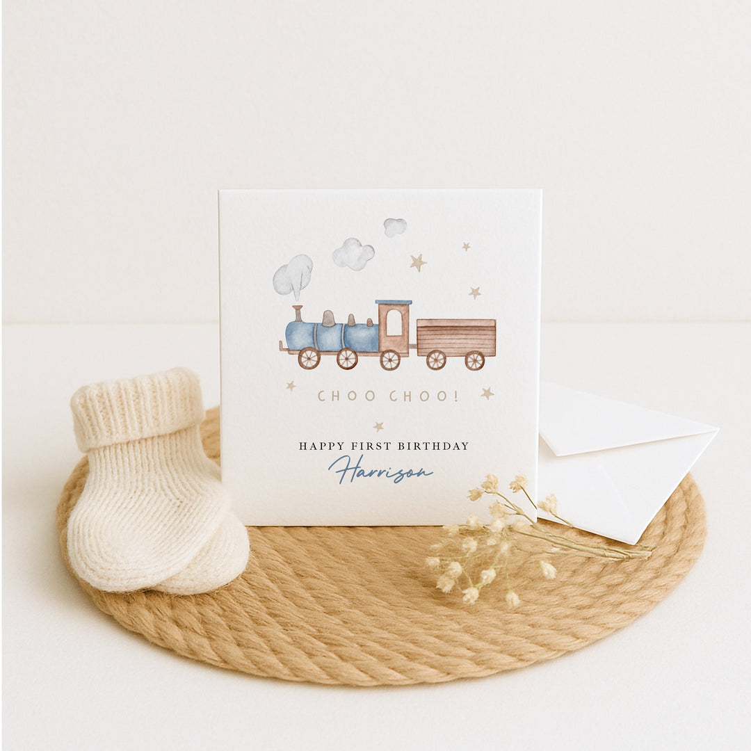 Personalised Blue Train Birthday Card