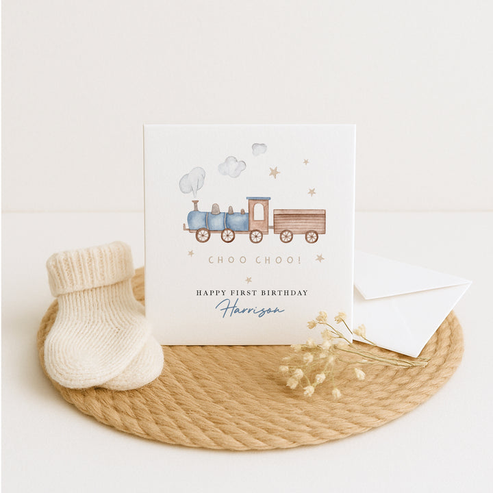 Personalised Blue Train Birthday Card