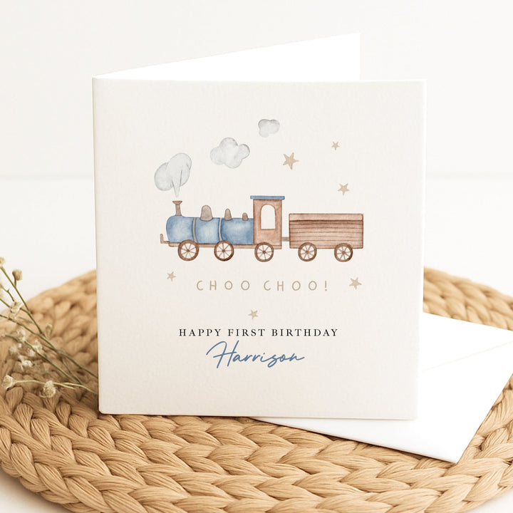 Personalised Blue Train Birthday Card