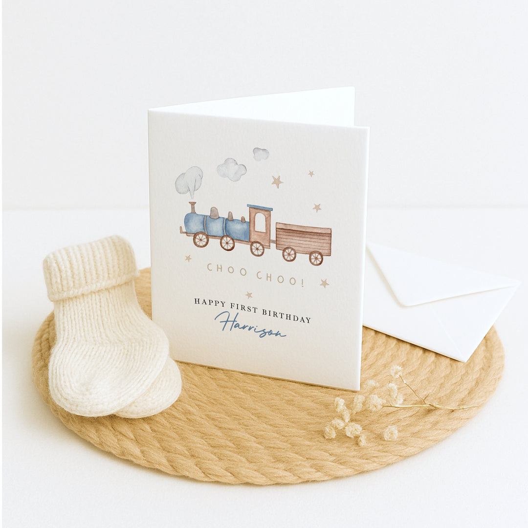 Personalised Blue Train Birthday Card