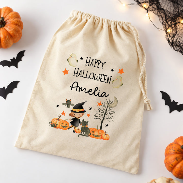 Personalised Girl Happy Halloween Treat Sack