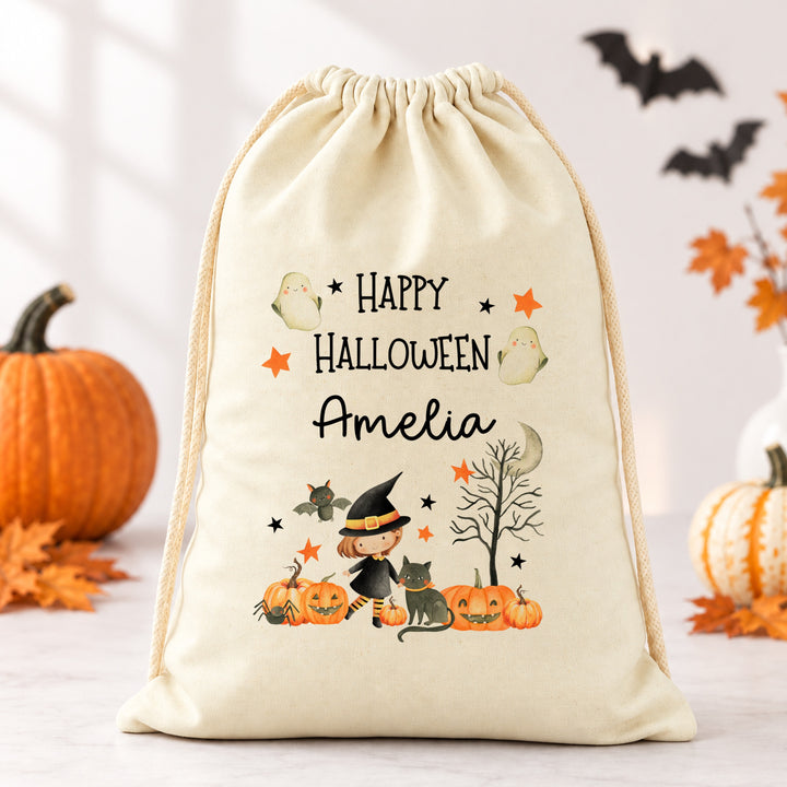 Personalised Girl Happy Halloween Treat Sack