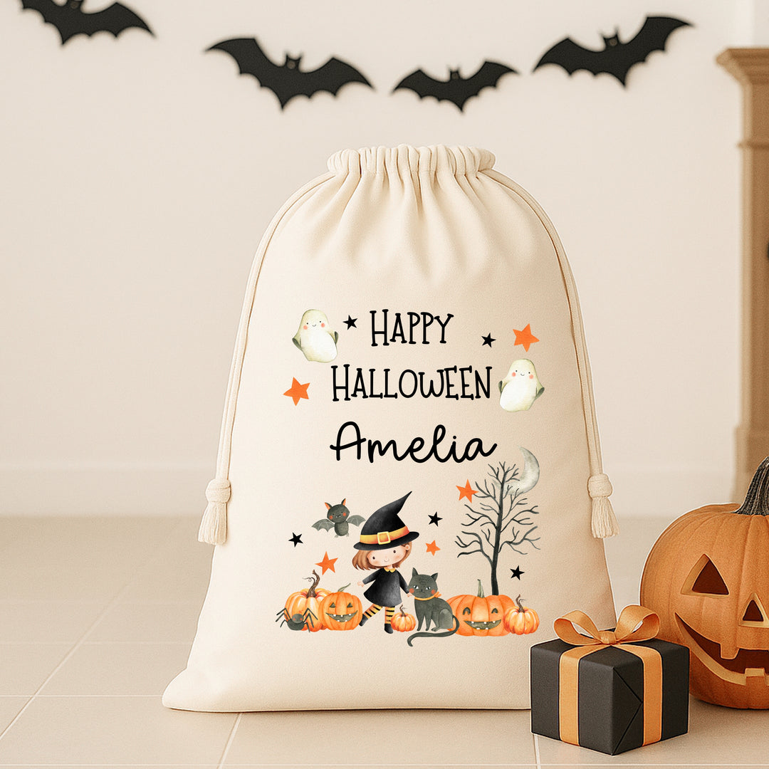 Personalised Girl Happy Halloween Treat Sack