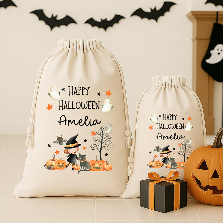Personalised Girl Happy Halloween Treat Sack