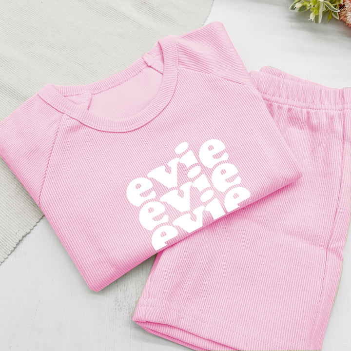 Personalised Triple Name Ribbed Shorts Set