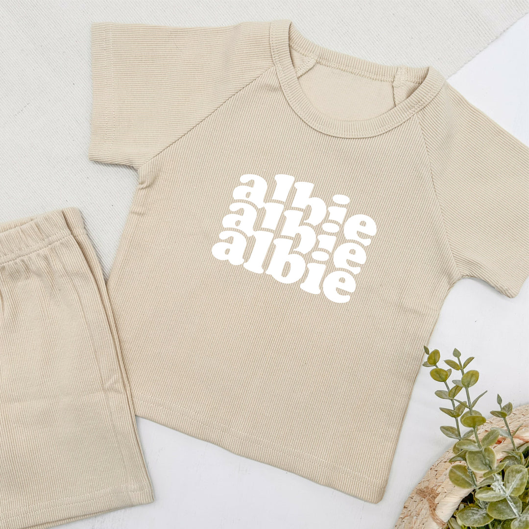 Personalised Triple Name Ribbed Shorts Set