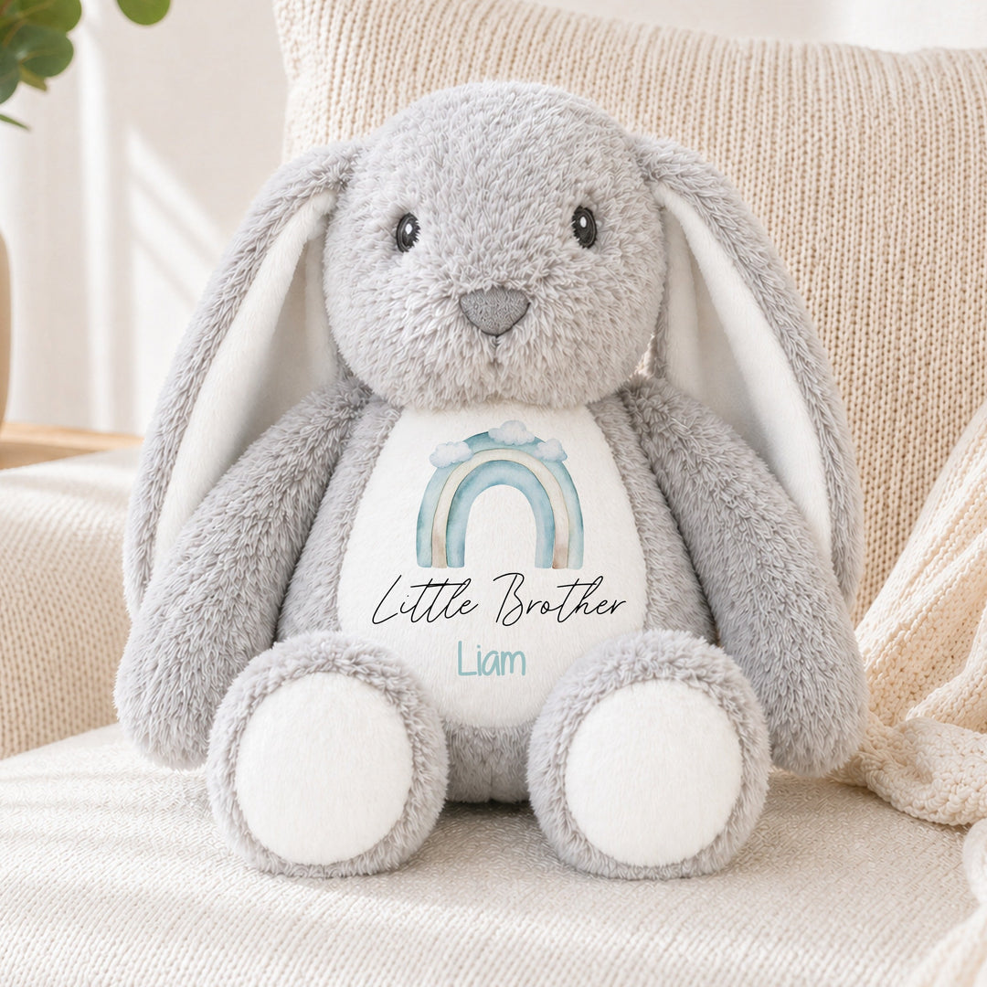 Personalised Blue Rainbow Big or Little Brother Rabbit