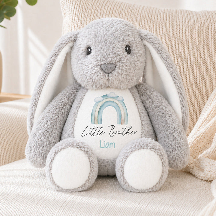 Personalised Blue Rainbow Big or Little Brother Rabbit