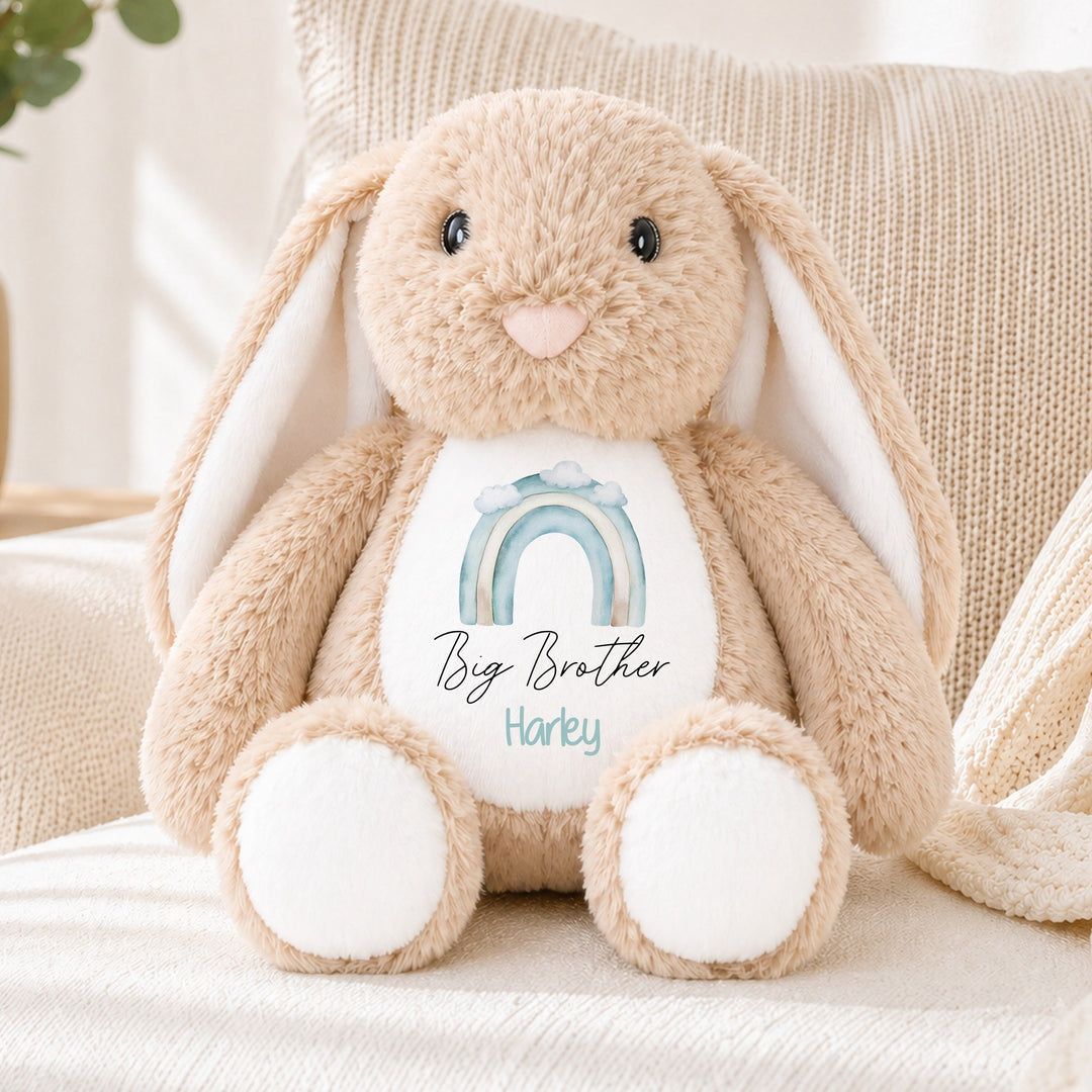 Personalised Blue Rainbow Big or Little Brother Rabbit