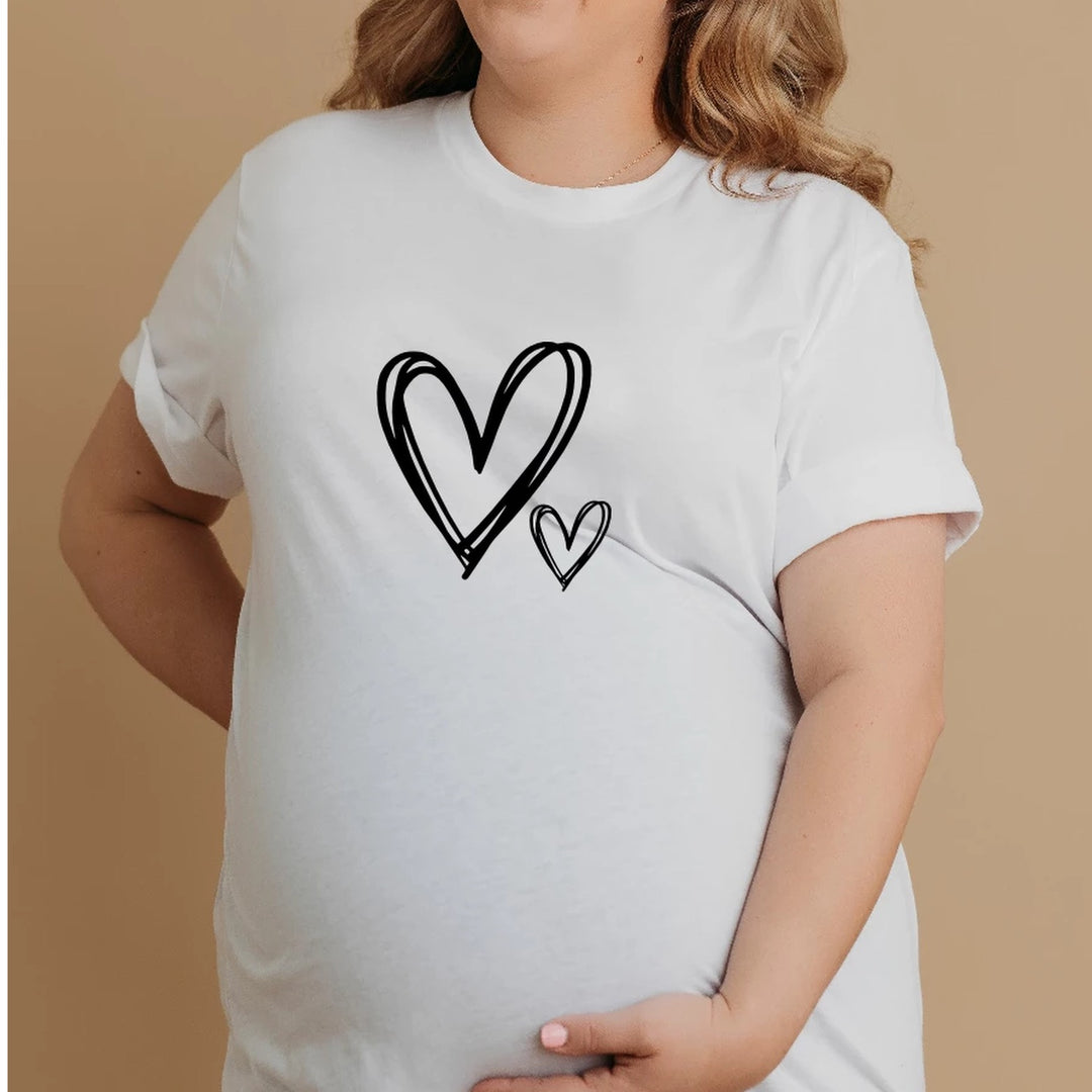 Simple Two Hearts Maternity T-shirt | Black & White