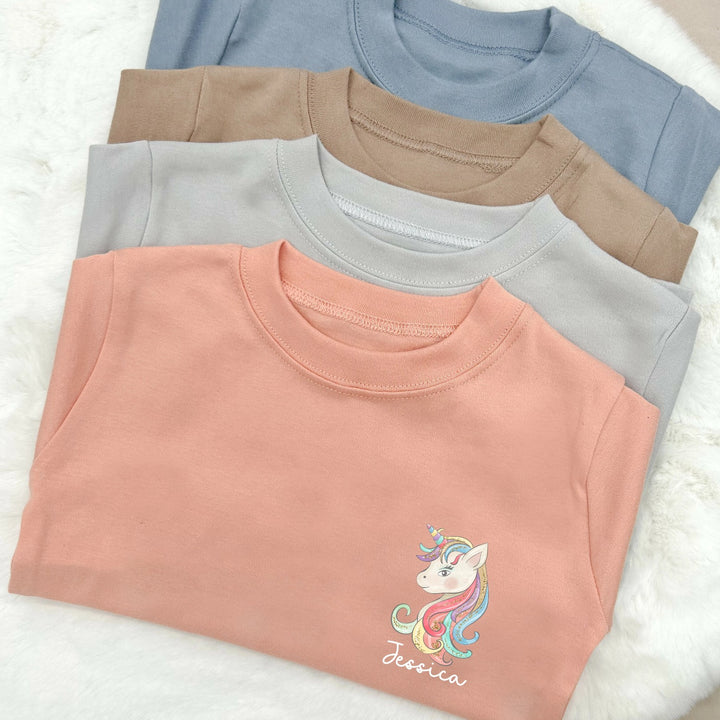 Unicorn T-shirt | Peach Blue Brown Grey