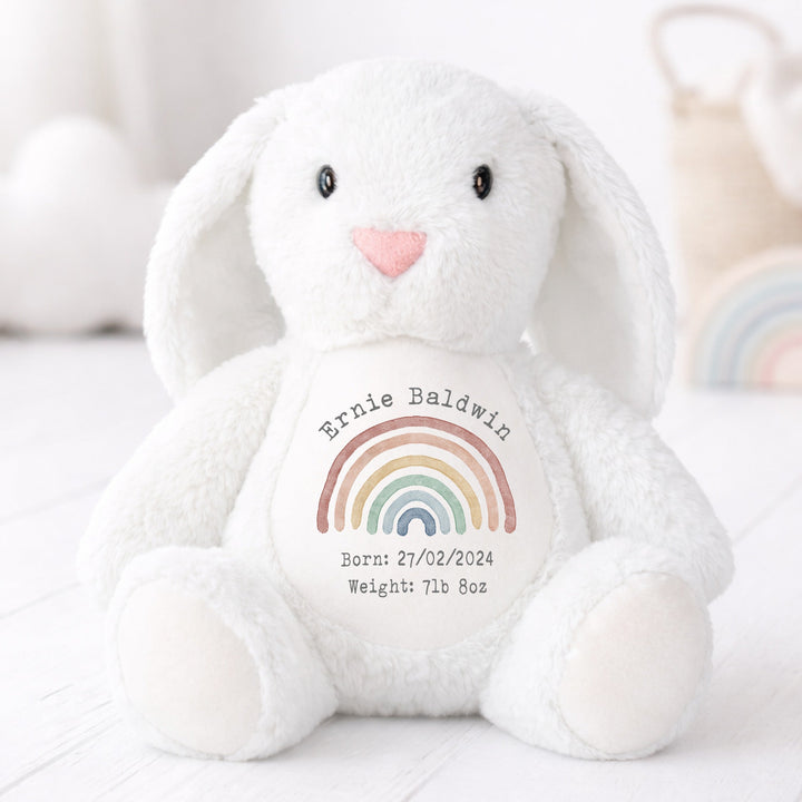 Personalised Watercolour Rainbow Birth Announcement Rabbit