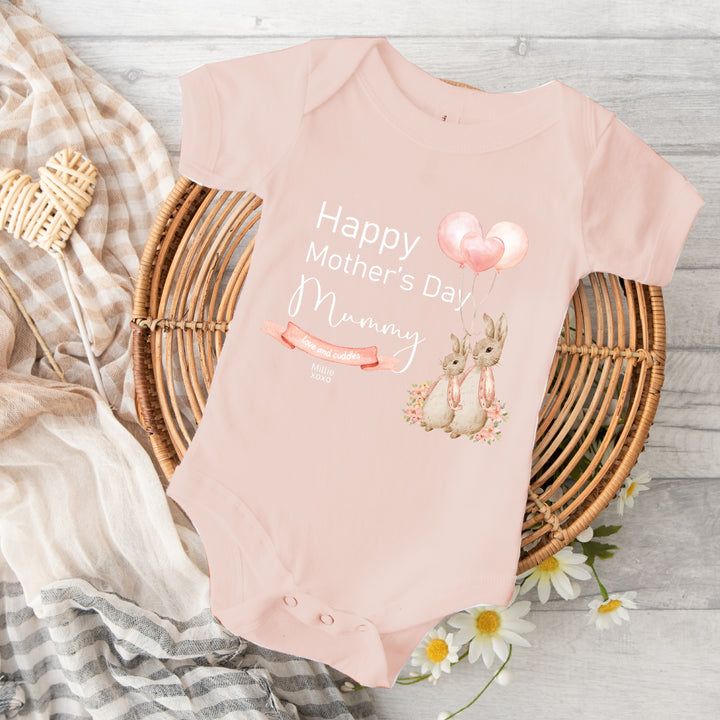 Personalised Happy Mother's Day Rabbit Pink Babygrow/Vest