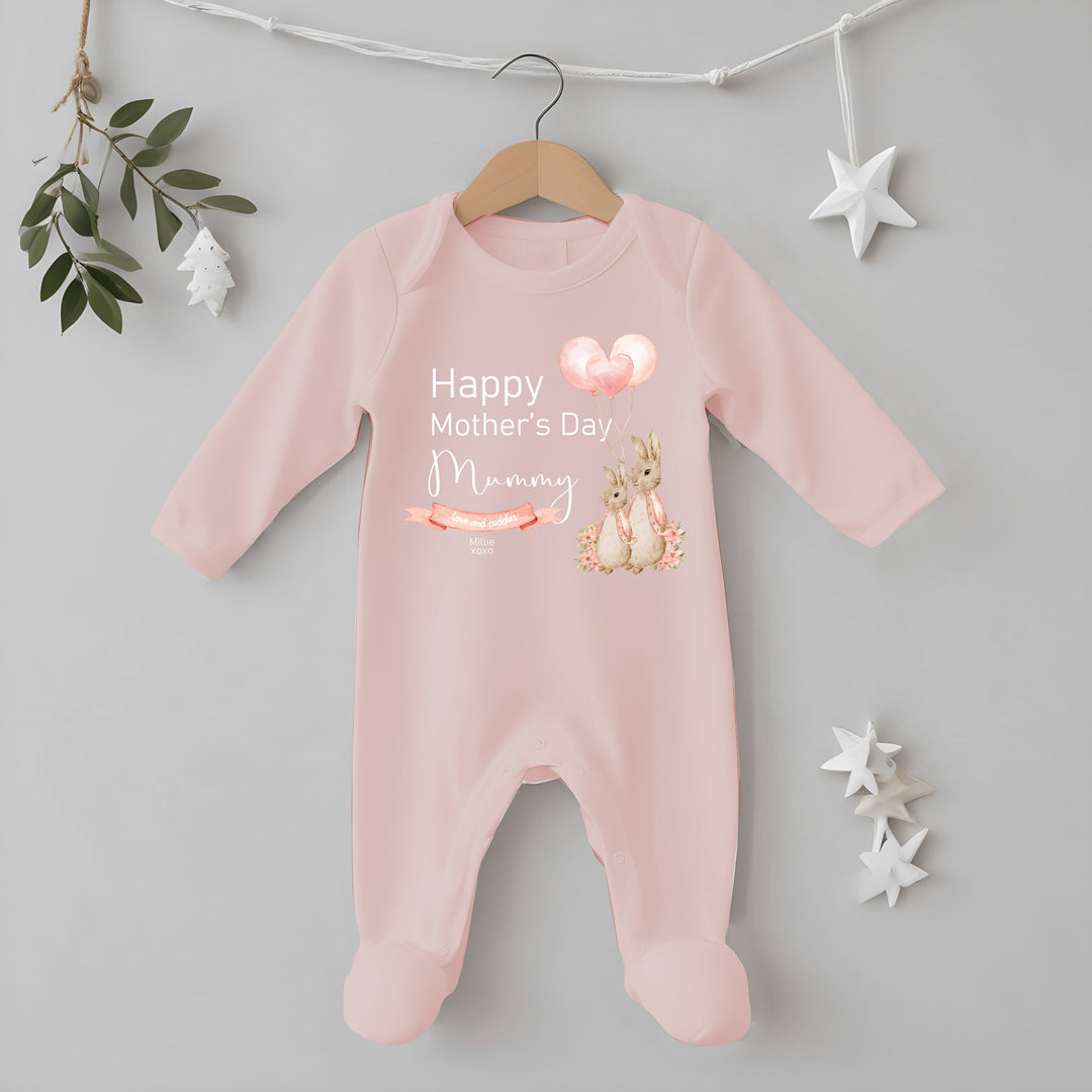 Personalised Happy Mother's Day Rabbit Pink Babygrow/Vest