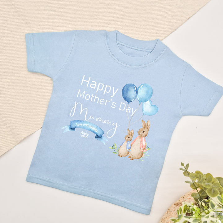 Personalised Happy Mother's Day Pink and Blue Rabbit T-shirt