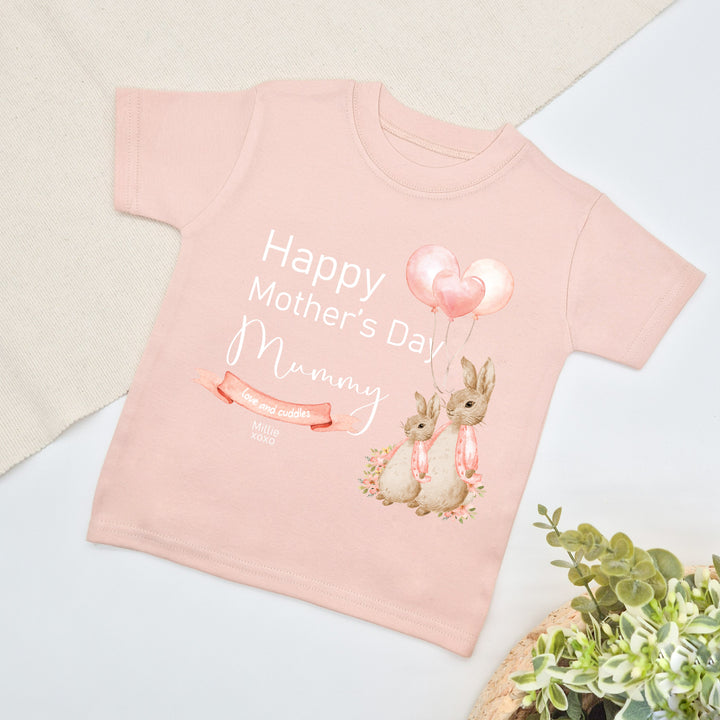 Personalised Happy Mother's Day Pink Rabbit T-shirt