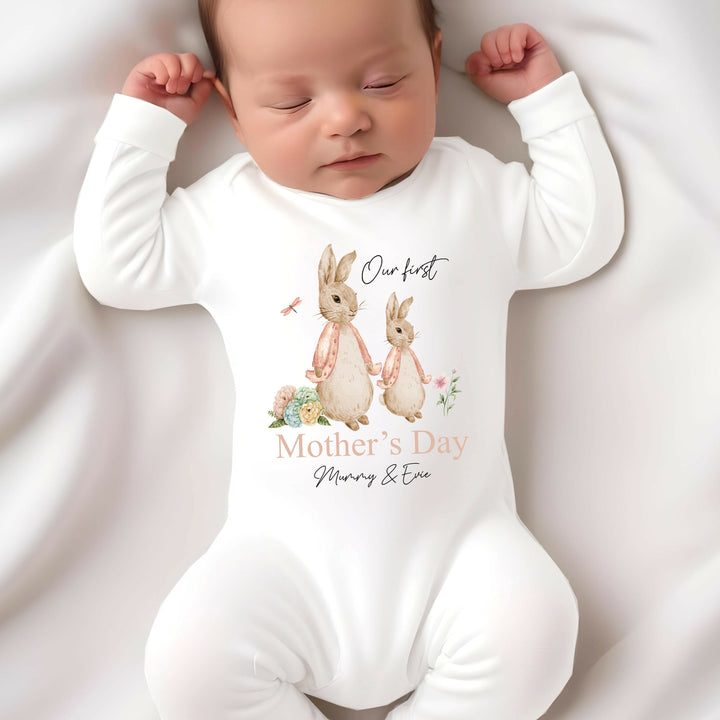 Personalised First Mother's Day Pink Bunny Babygrow/Vest